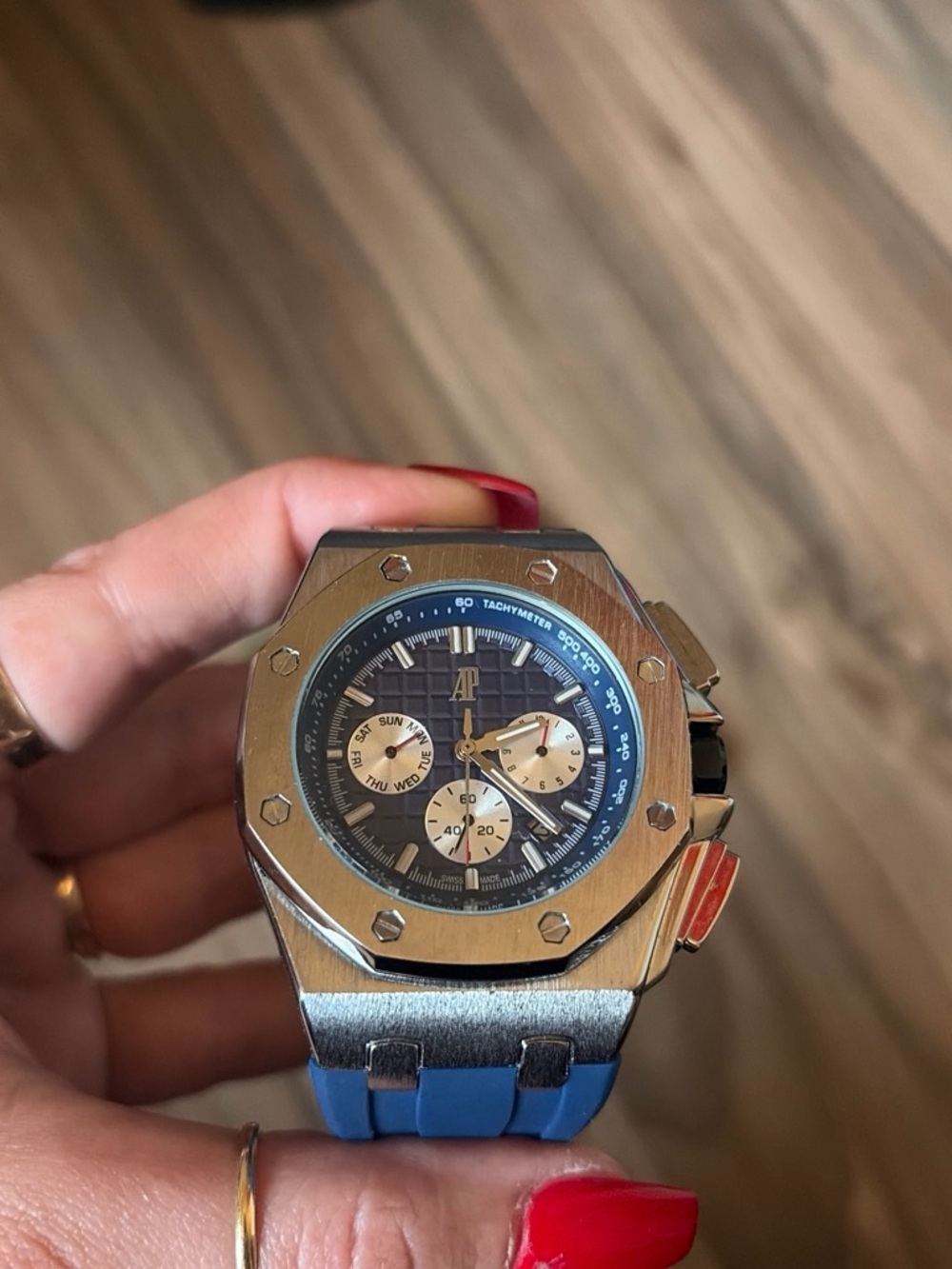 Audemars Piguet Silver Case Navy Dial Men's Chronograph Watch - Picture 5 of 6